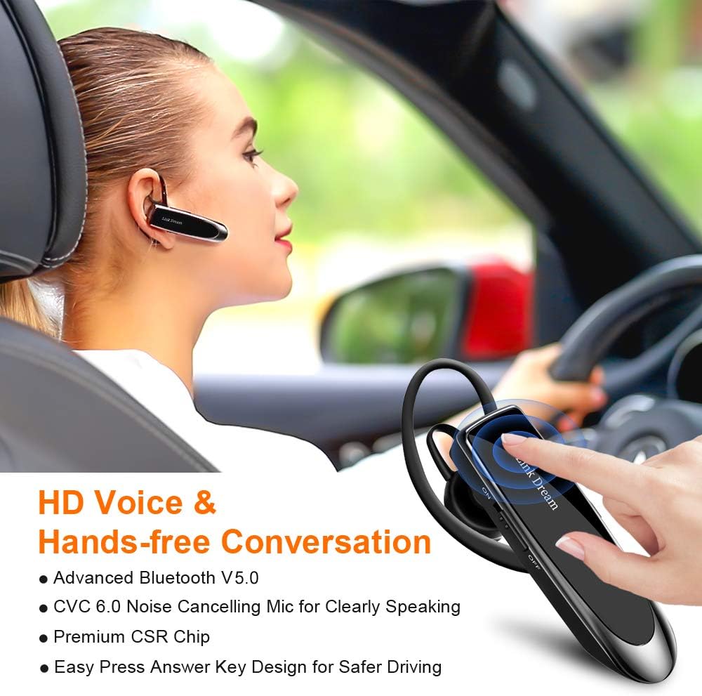 Bluetooth Earpiece Wireless Bluetooth Headset Handsfree 1440 Hours Standby Time with Noise Cancelling in-Ear Earbuds for Business/Office/Driving, Compatible iPhone/Android/Samsung Cellphone(Black)