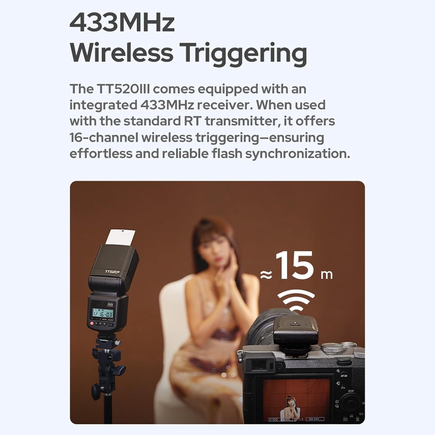 Godox TT520 II On-Camera Flash Electronic Speedlite + AT-16 2.4G Wireless Trigger Transmitter Guide Number 33 S1 S2 Modes Compatible with Canon Sony Nikon Fijifilm Olympus Cameras with Mi Hot Shoe