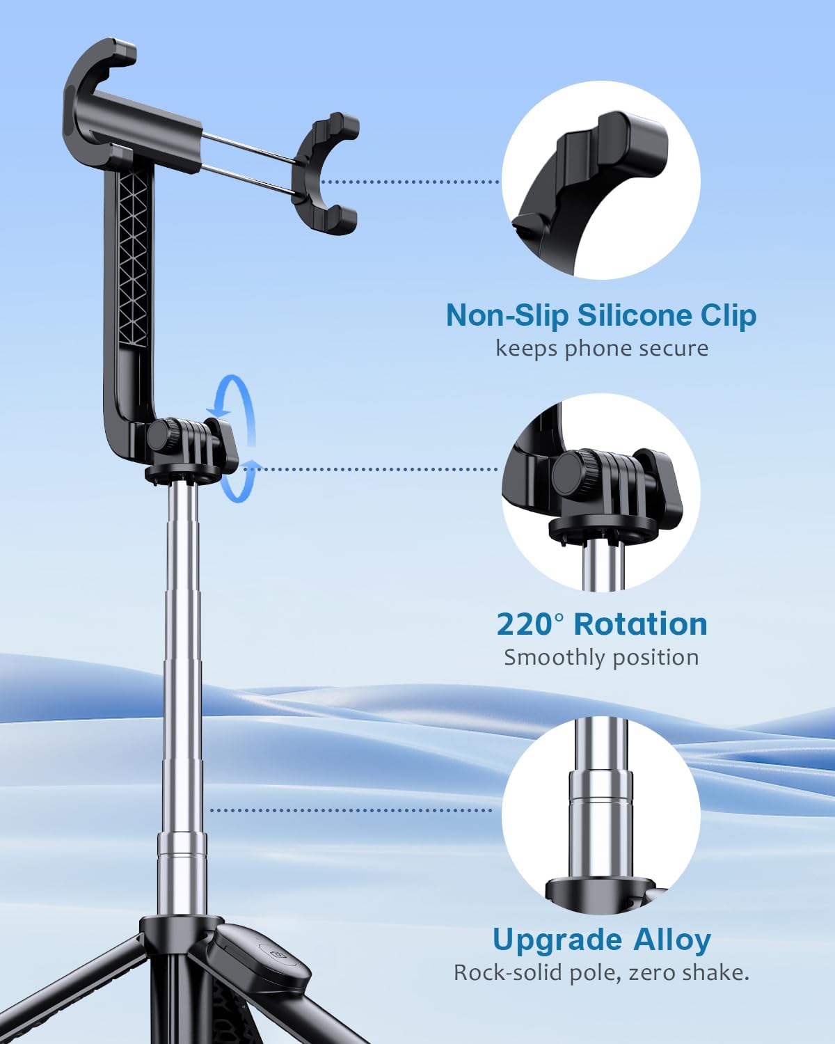 UBeesize 67" Selfie Stick Tripod - Extendable Travel Tripod with Wireless Remote Control and Phone Holder, Compatible with All Cell Phones, Ideal for Photography and Video, Black
