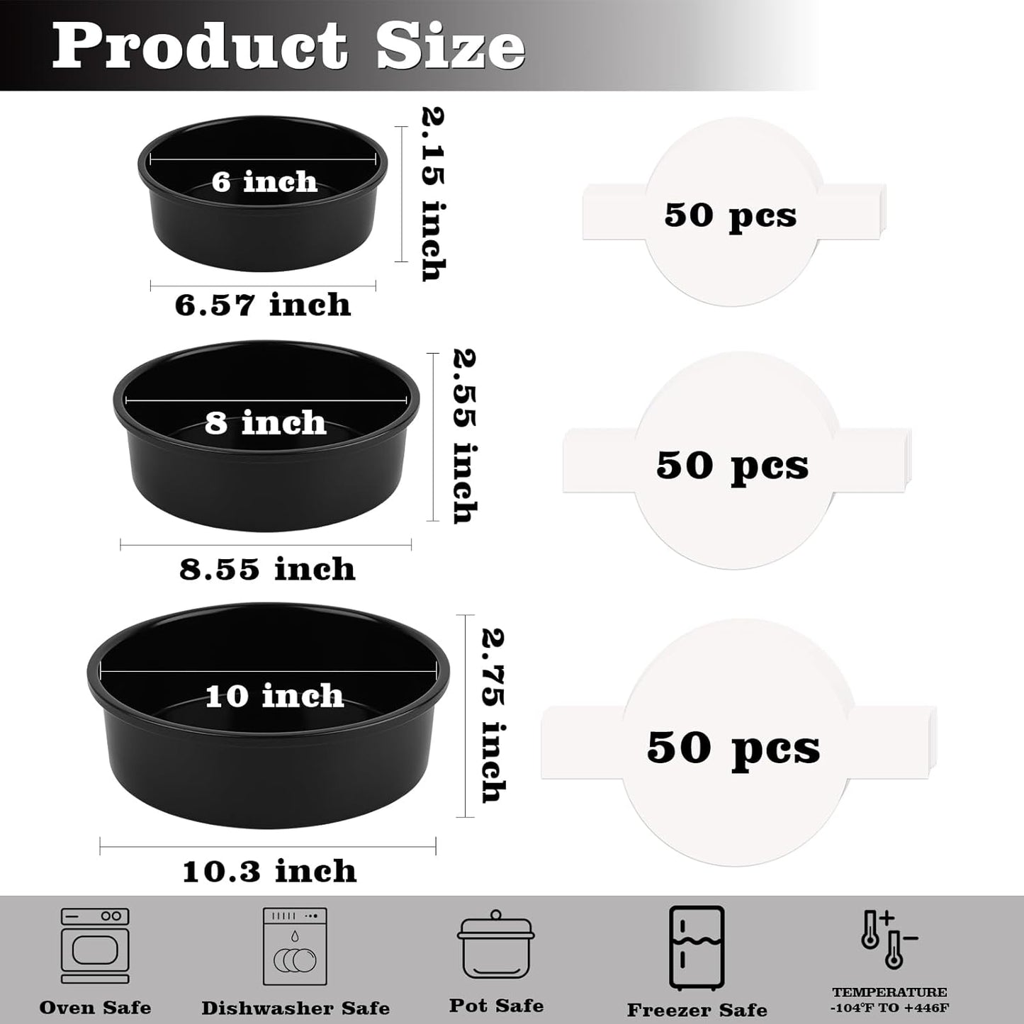 Purilite Select 3-Pack 8-Inch High Carbon Steel Cake Pans with 100 Parchment Papers