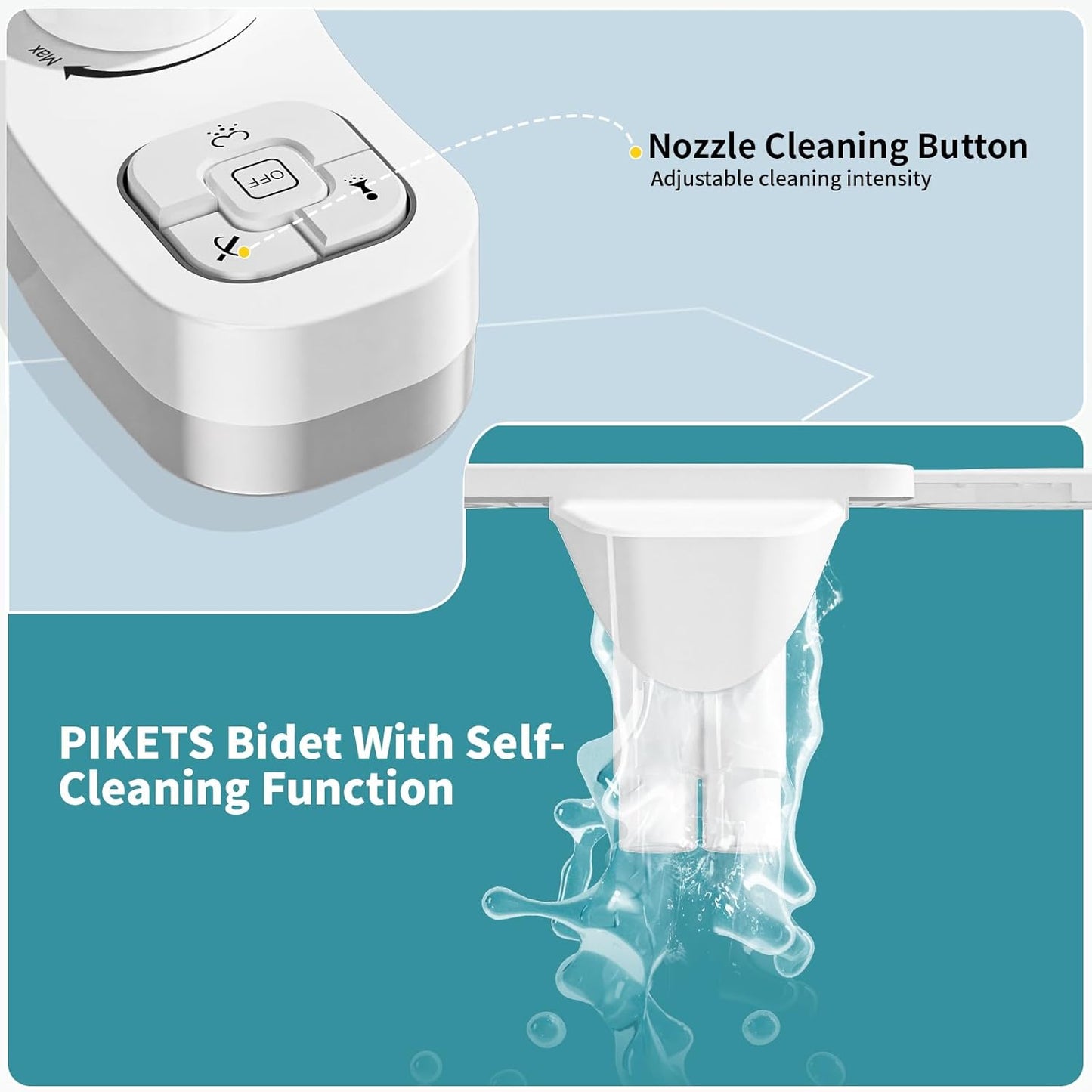 PIKETS Bidet Attachment for Toilet, Dual Nozzle (Frontal and Rear Wash) Non-Electric Fresh Water Toilet Seat Attachment with Nozzle Self Cleaning, Adjustable Water Pressure(Chrome Silver)