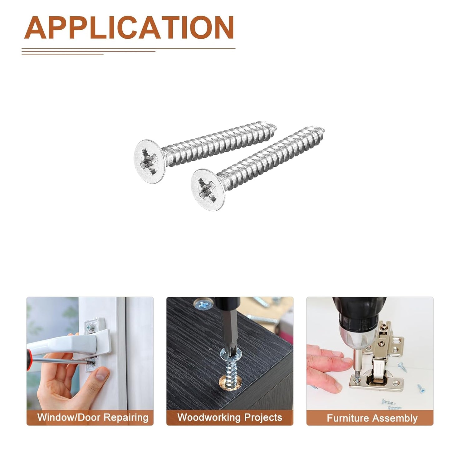 DTGN 100Pcs #6x1/2 Flat Head Wood Screws, 304 Stainless Steel Phillips Self Tapping Screws - Good for Woodworking, Furniture - Silver