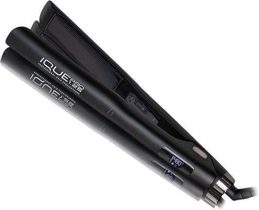 iQUE 1.25” Nano Titanium Hair Straightener & Curler 2-in-1 – Fast Heat-Up Flat Iron with Ionic Technology, Floating Plates, LCD Display, Adjustable Temp to 480°F, Dual Voltage for All Hair Types