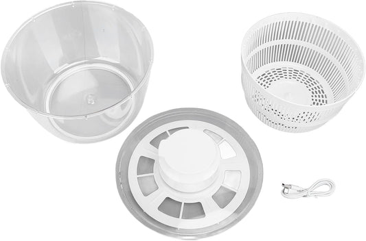 Large Capacity Electric Salad Spinner 5L, Quick Drainage, for Fruits Vegetables, with Fruit Vegetable Strainer Spinner, USB Lettuce Washer Dryer, Easy, Soft Base