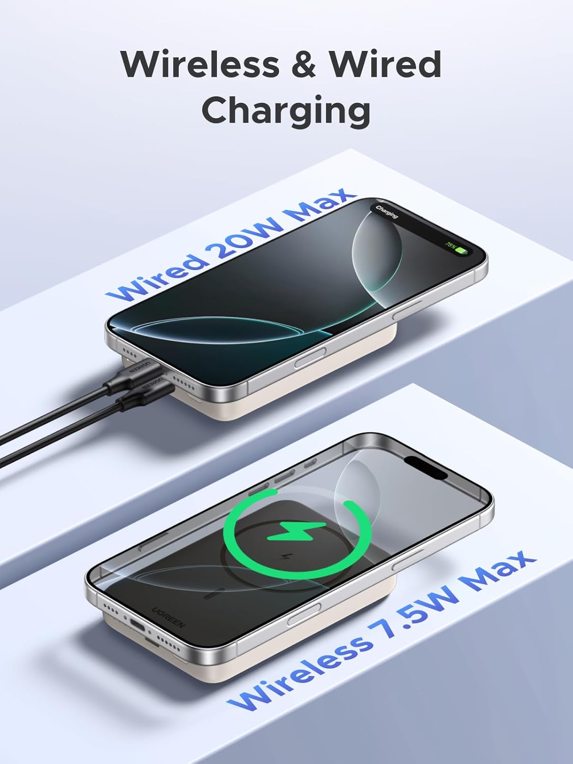 UGREEN 10000mAh PD 20W Magnetic Battery Pack Power Bank for iPhone, 7.5W Wireless Portable Charger with Magsafe, Skin-Friendly Compatible with iPhone 16/15/14/13/12/Series-Black, Includes USB-C Cable
