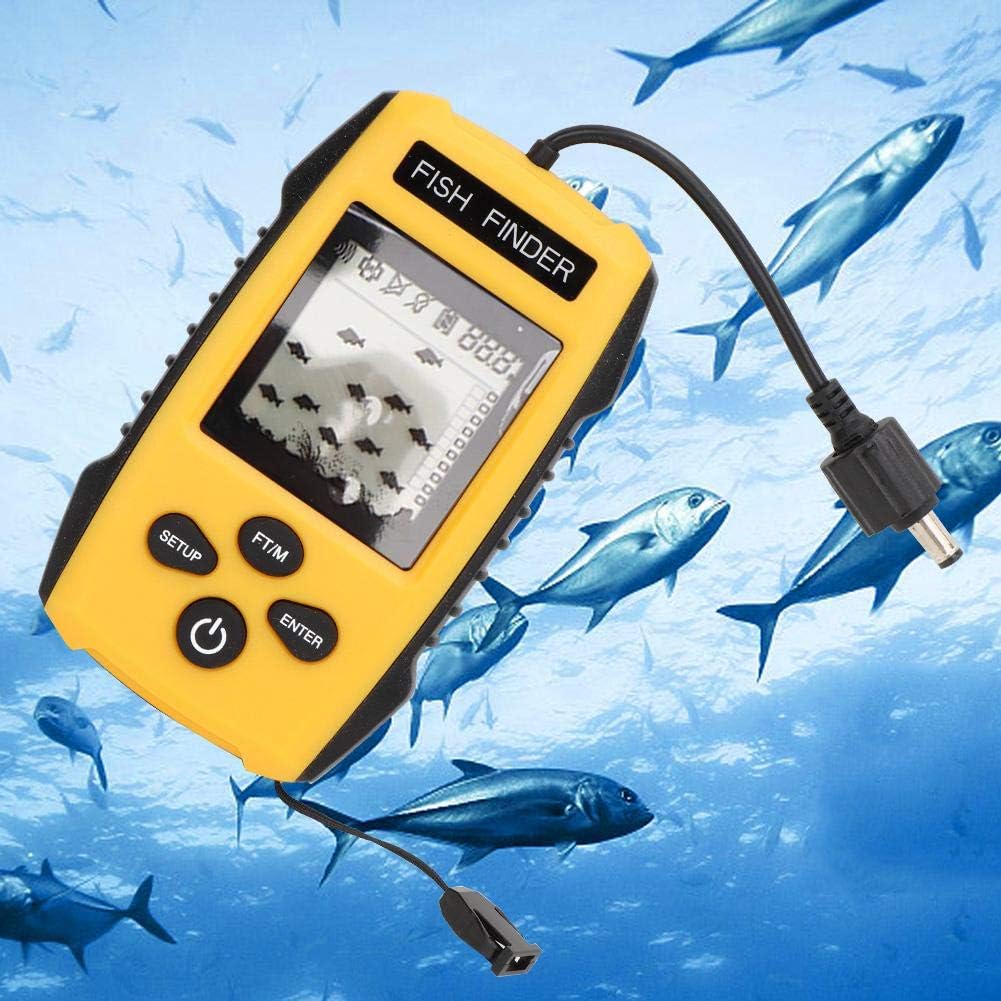 Oumefar Handheld LCD Display Fish Finder Portable Fishing Kayak Fishfinder Contour Readout Fish Depth Finder Wired Transducer with Sonar Sensor LCD Display