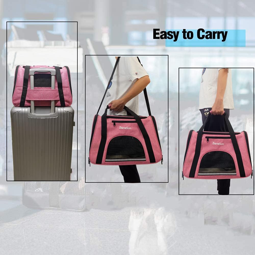 ZaneSun Cat Carrier Dog Carrier Pet Carrier for Small Medium Cats Dogs Puppies of 15 Lbs,Airline Approved Dog Cat Travel Carrier (Medium, Blue)