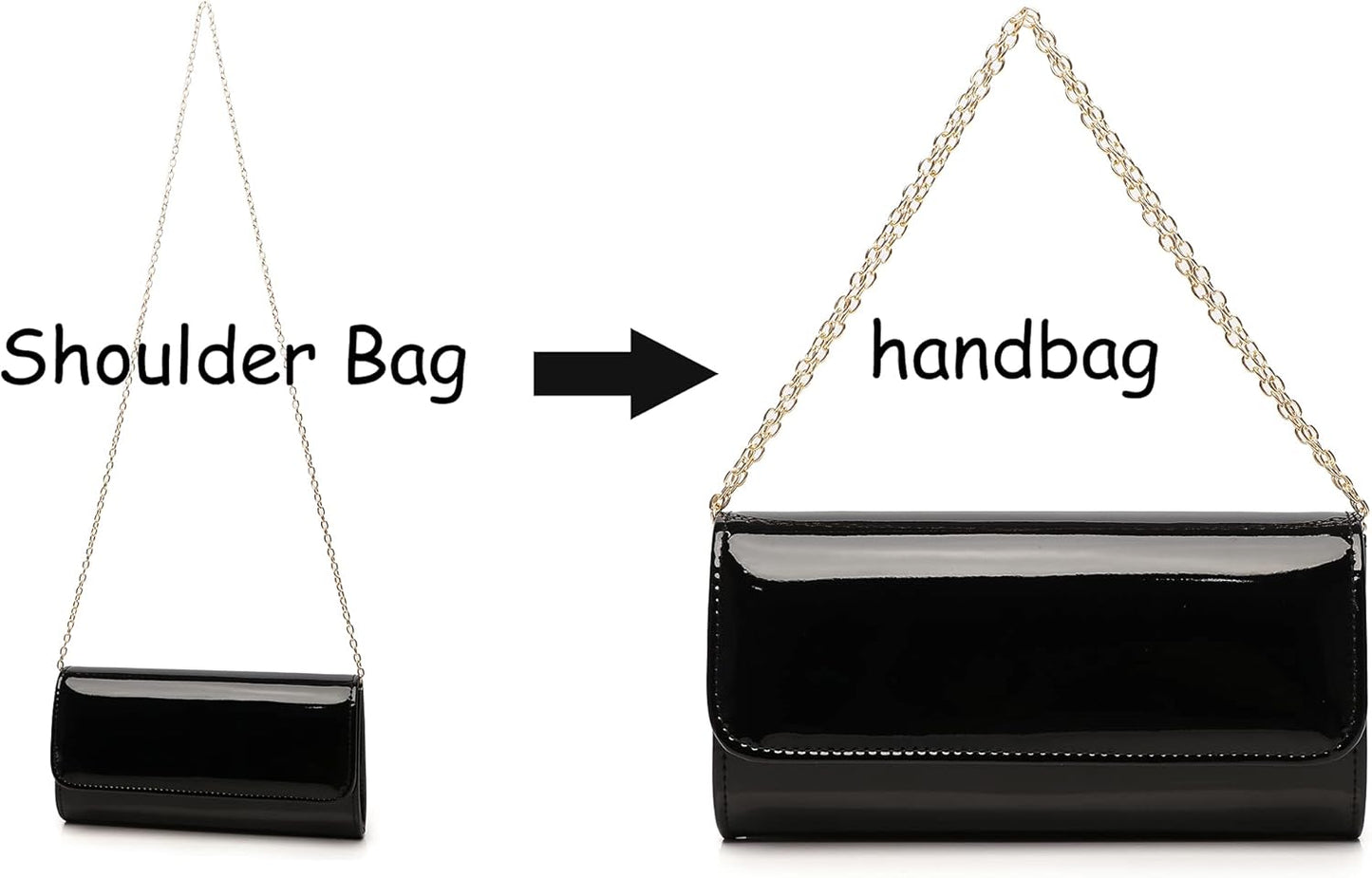 MUDUO Patent Leather Envelope Clutch Purse Shiny Candy Foldover Clutch Evening Bag for Women (black1) - PuriLite