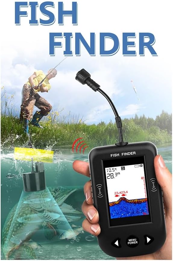Uziurl Portable Fish Finder Water Depth Temperature Fishfinder with Wire Sonar Sensor Transducer for Fishing Black