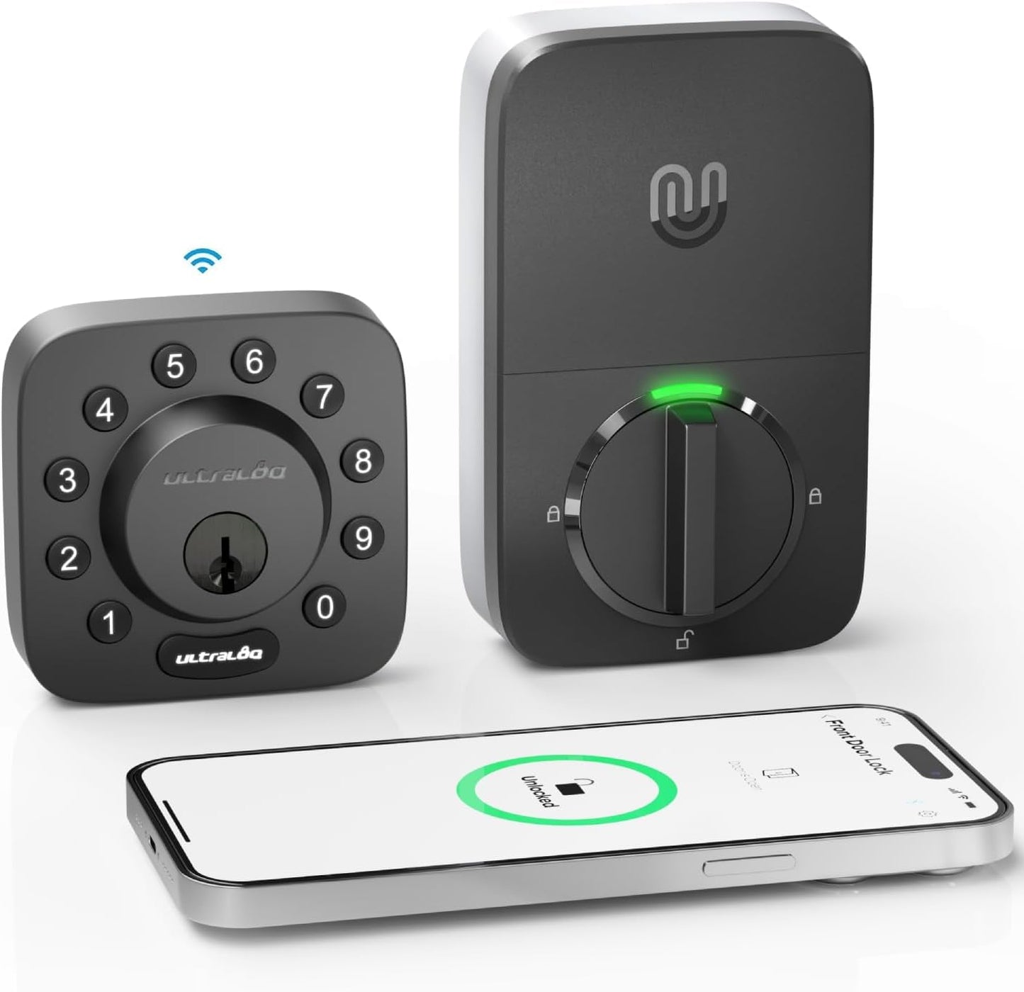ULTRALOQ U-Bolt Smart Lock + WiFi Bridge, 5-in-1 Keyless Entry Door Lock with WiFi, Bluetooth, App and Keypad, Smart Deadbolt Lock Front Door, ANSI Grade 1 Certified, 1Year Battery, Satin Nickel