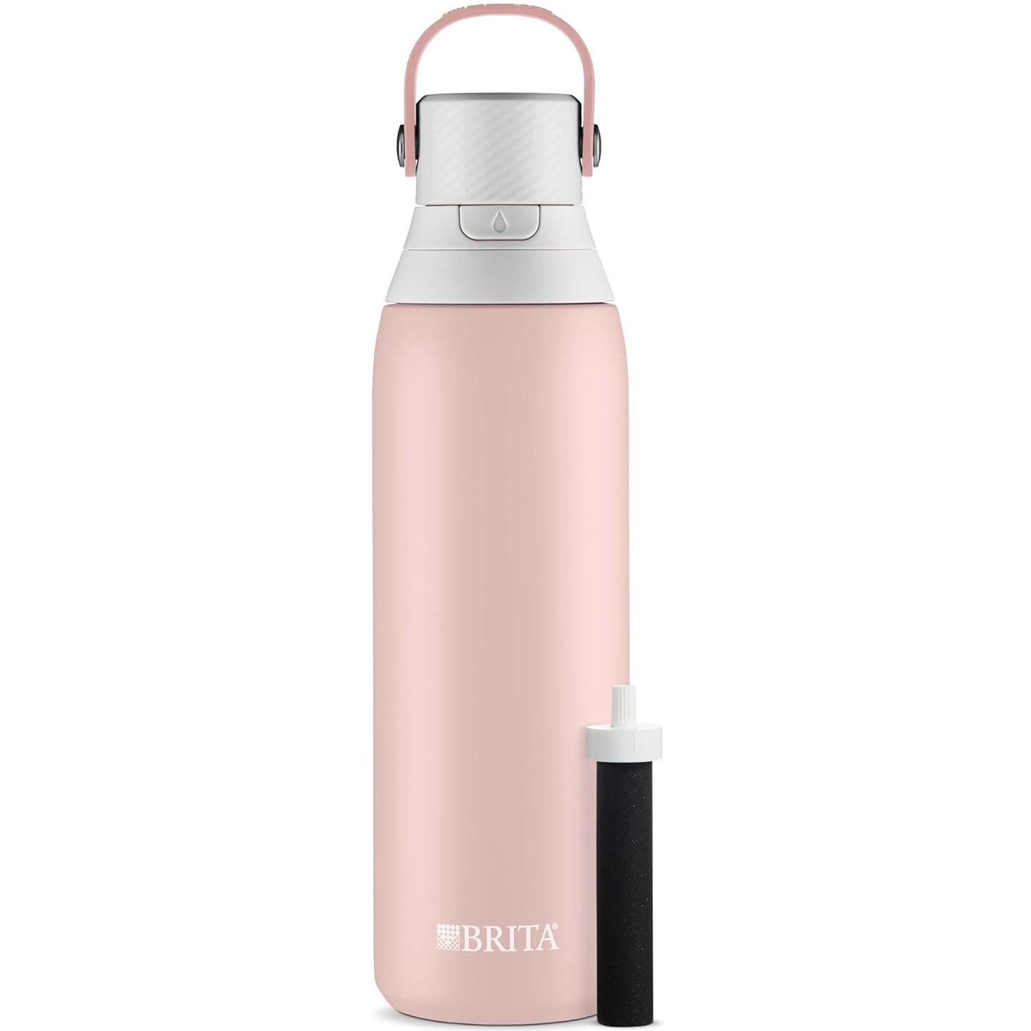 BRITA Stainless Steel Water Bottle with Filter, 591 mL Premium Double Insulated Water Bottle, Rose