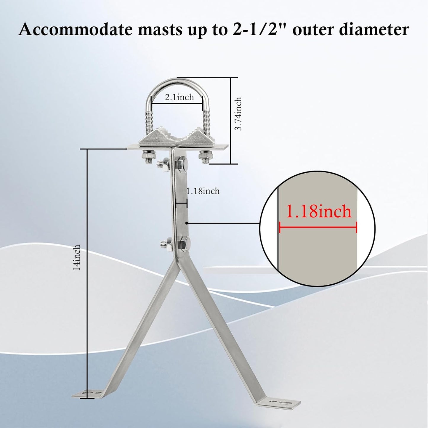 XRDS-RF 16 Inch Heavy-Duty Wall Mount Stand Off Mast for TV Antenna - Windproof Mounting Bracket (2-Leg + 2-Leg)
