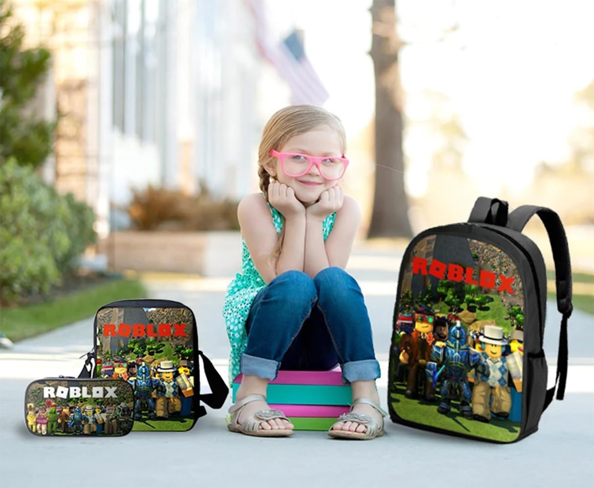 Roblox Backpack with Lunch Box Student Bookbag School Bag for Kids Boys Girls