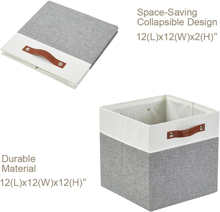 DECOMOMO Fabric Cube Storage Bin - Storage Baskets for Shelves, Kallax (Grey & White, 13 inch Cube) - 4 Pack