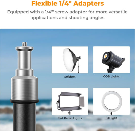 K&F Concept Light Stand for Photography, 7.5ft/2.3M Portable Extendable Photo Video Tripod Stand, Lighting Tripod with 1/4" Screw for Lighting/Strobe Light/Webcams/Cameras/Softbox, with Storage Bag - PuriLite
