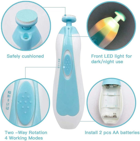 Baby Nail Trimmer File Electric Safe Nail Clippers with Light for Newborn or Toddler Toes and Fingernails (Blue) - PuriLite