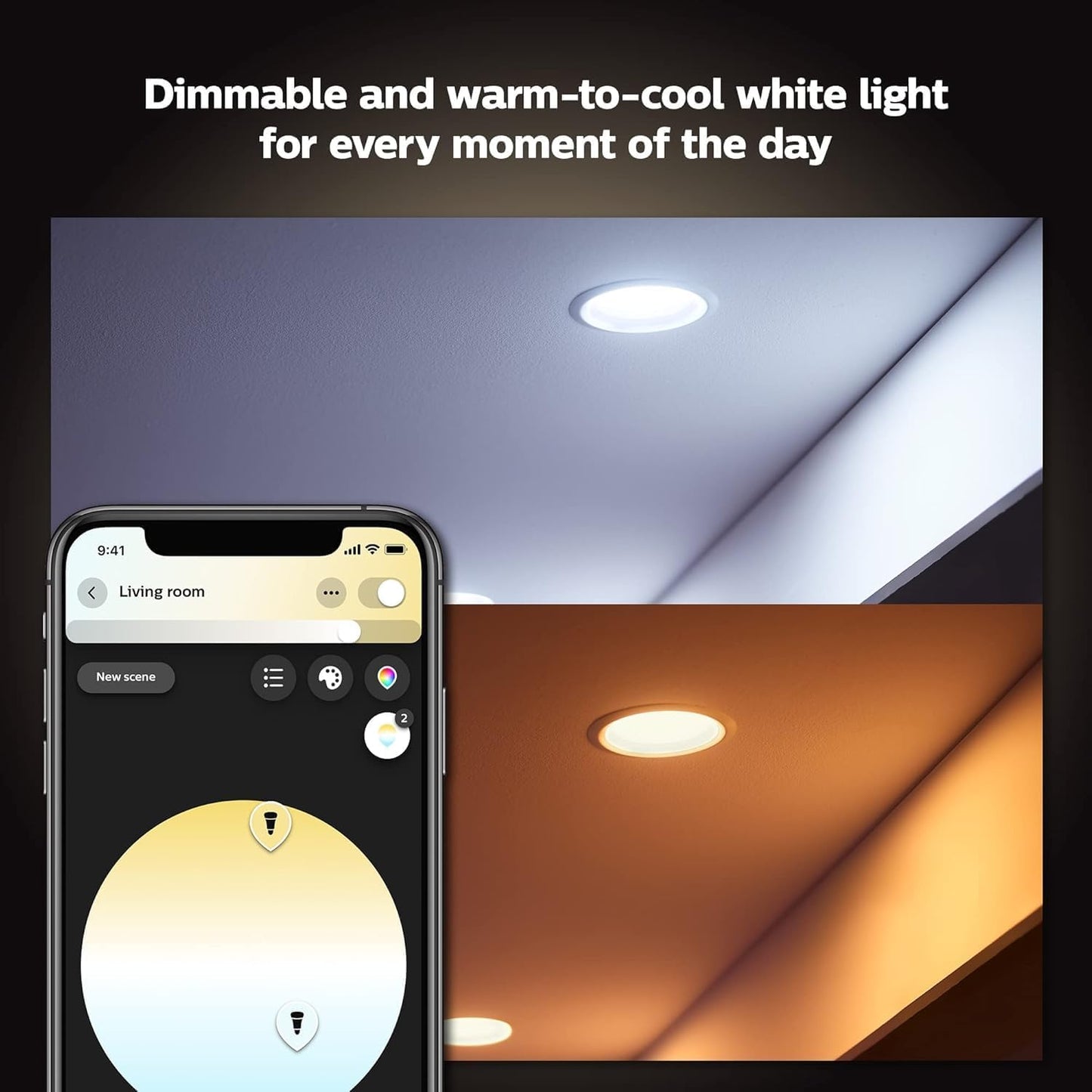 Philips Hue White & Color Ambiance 4" Smart LED Retrofit Can Downlight, Color Changing, Bluetooth & Zigbee Compatible (Hue Hub Optional), Smart Ceiling Lighting