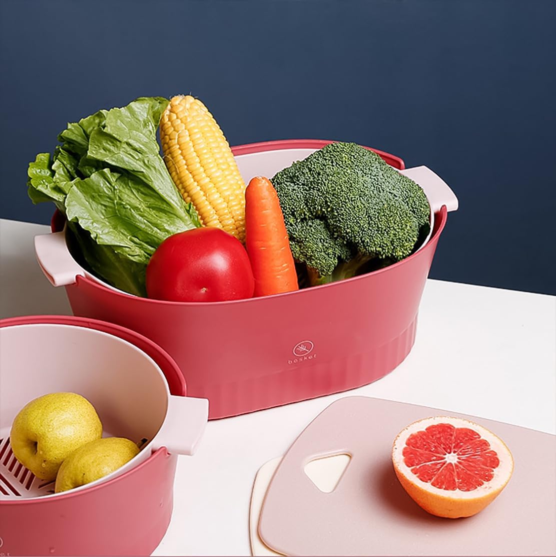 Kitchen Washbas Food Strainer Drain Basket Rotating Drainer Double-Layer Basin Vegetable Fruit Washing Strainer