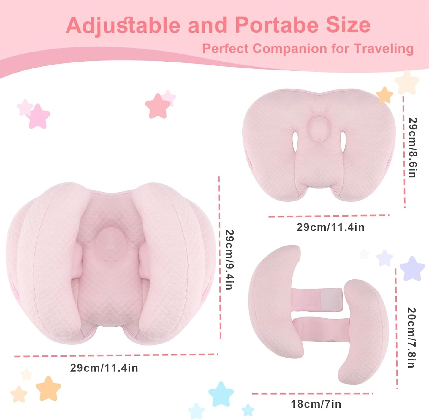 KAKIBLIN 2 in 1 Baby Head Pillow with Banana Neck Pillow for 3 Months to 8 Months Baby Travel Pillow for Stroller or Bed