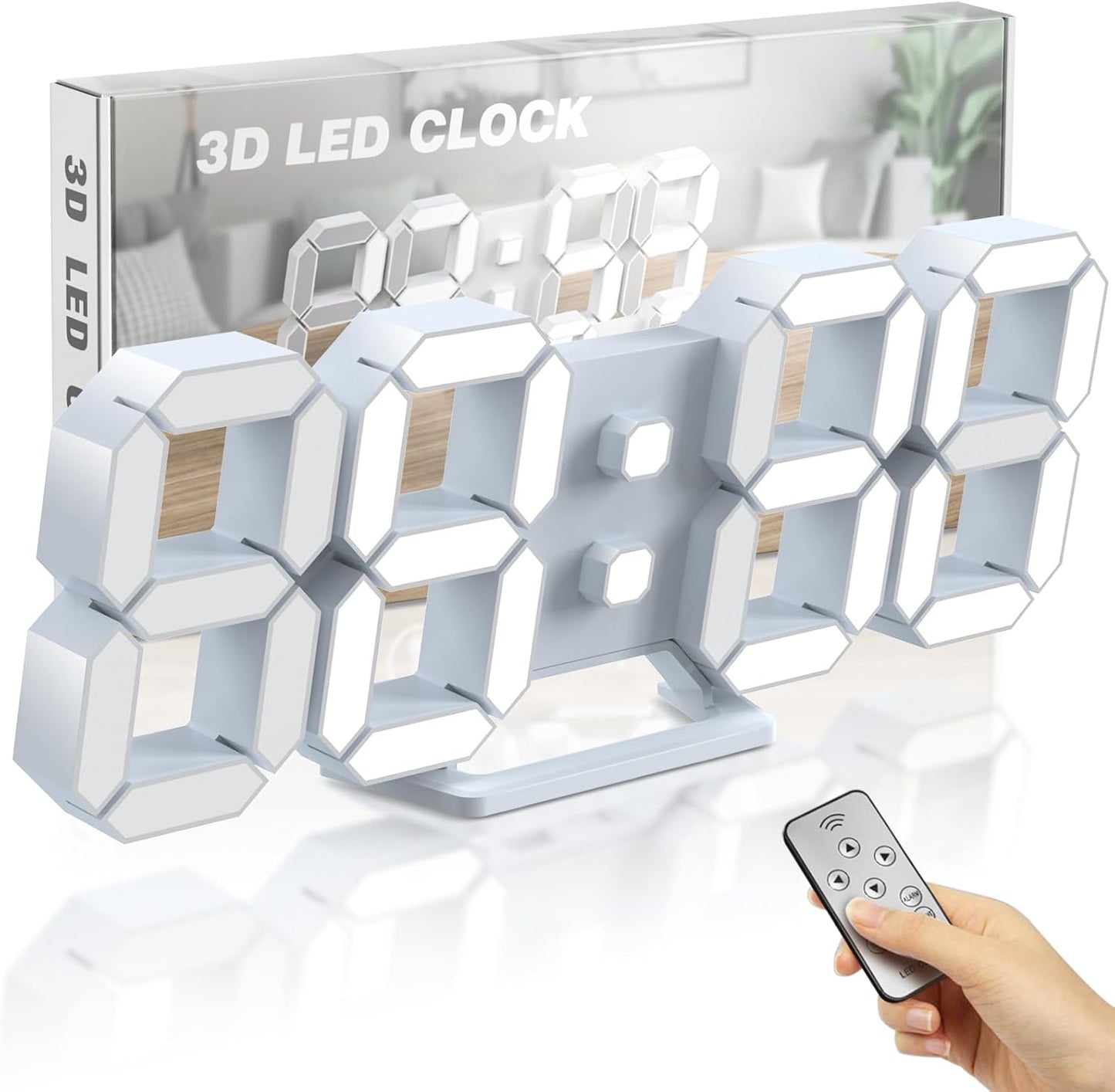 EDUP HOME 3D LED Wall Clock Desk Alarm Clock 7 Colors 9.7" with Remote Control, Digital Alarm Clock Adjustable Brightness Timer 12/24 Hr Time/Date/Temperature for Kid Bedroom/Kitchen/Office