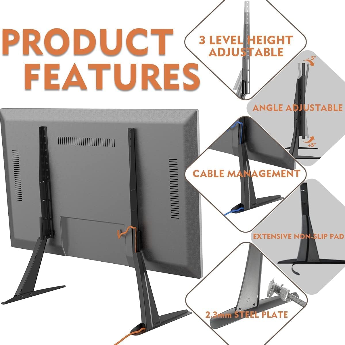 GPlus+ Universal Table Top TV Stand for Most 23 to 75 inch LCD LED Plasma Flat Screen TVs, TV Base Height Adjustable Leg Stand Holds up to 88 lbs/40Kg, VESA up to 800x600mm, LDT03-26L