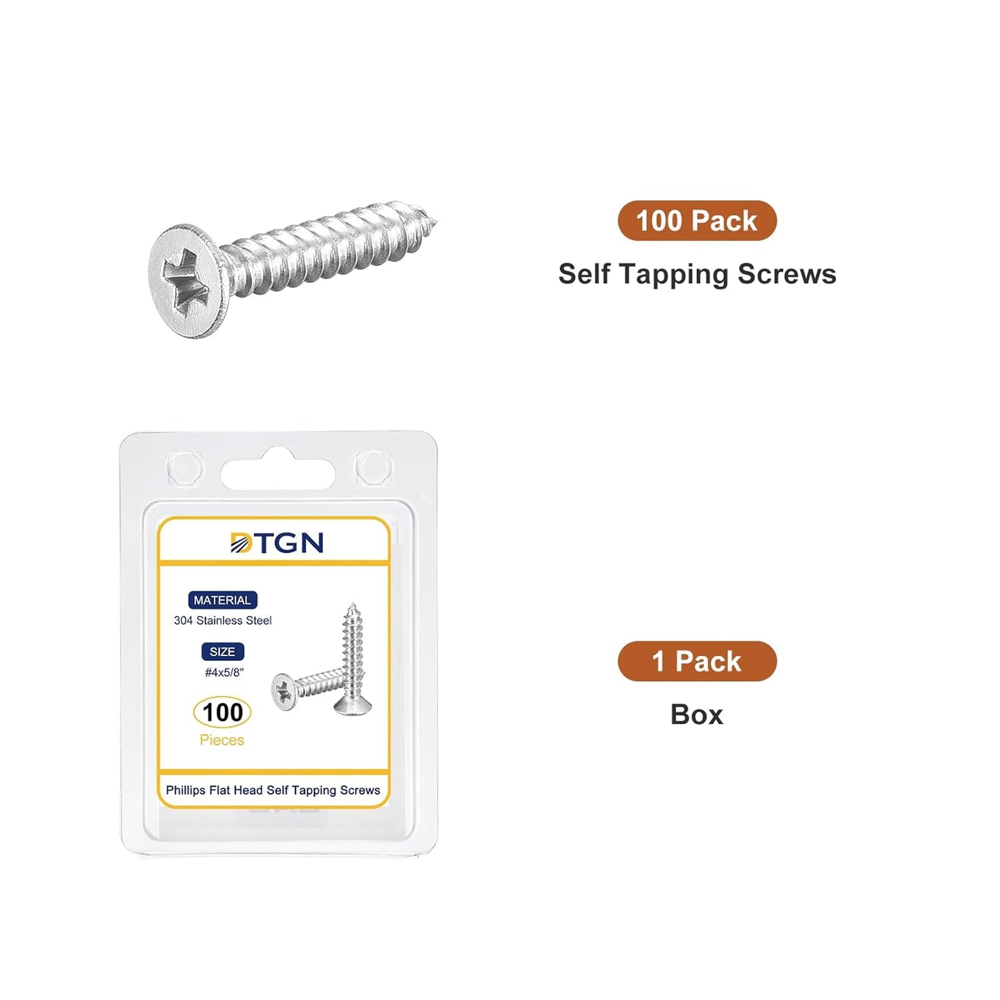 DTGN 100Pcs #6x1/2 Flat Head Wood Screws, 304 Stainless Steel Phillips Self Tapping Screws - Good for Woodworking, Furniture - Silver