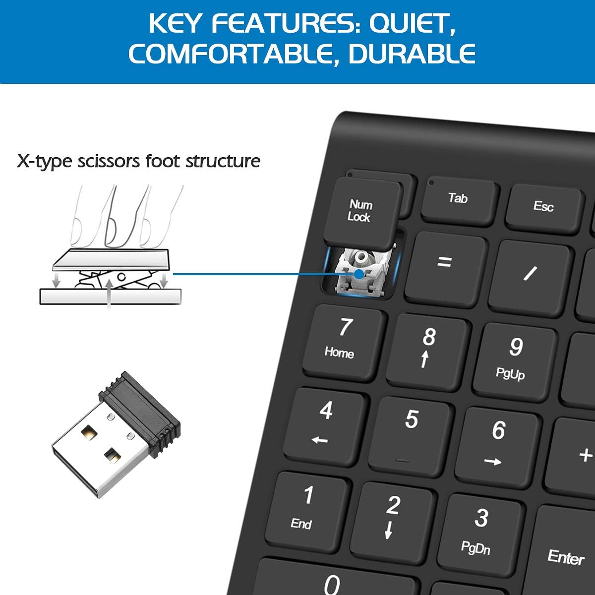 Wireless Number Pad, Portable 2.4Ghz USB 10 Keys Financial Accounting Numeric Keypad Data Entry Numpad for Laptop, PC, Desktop