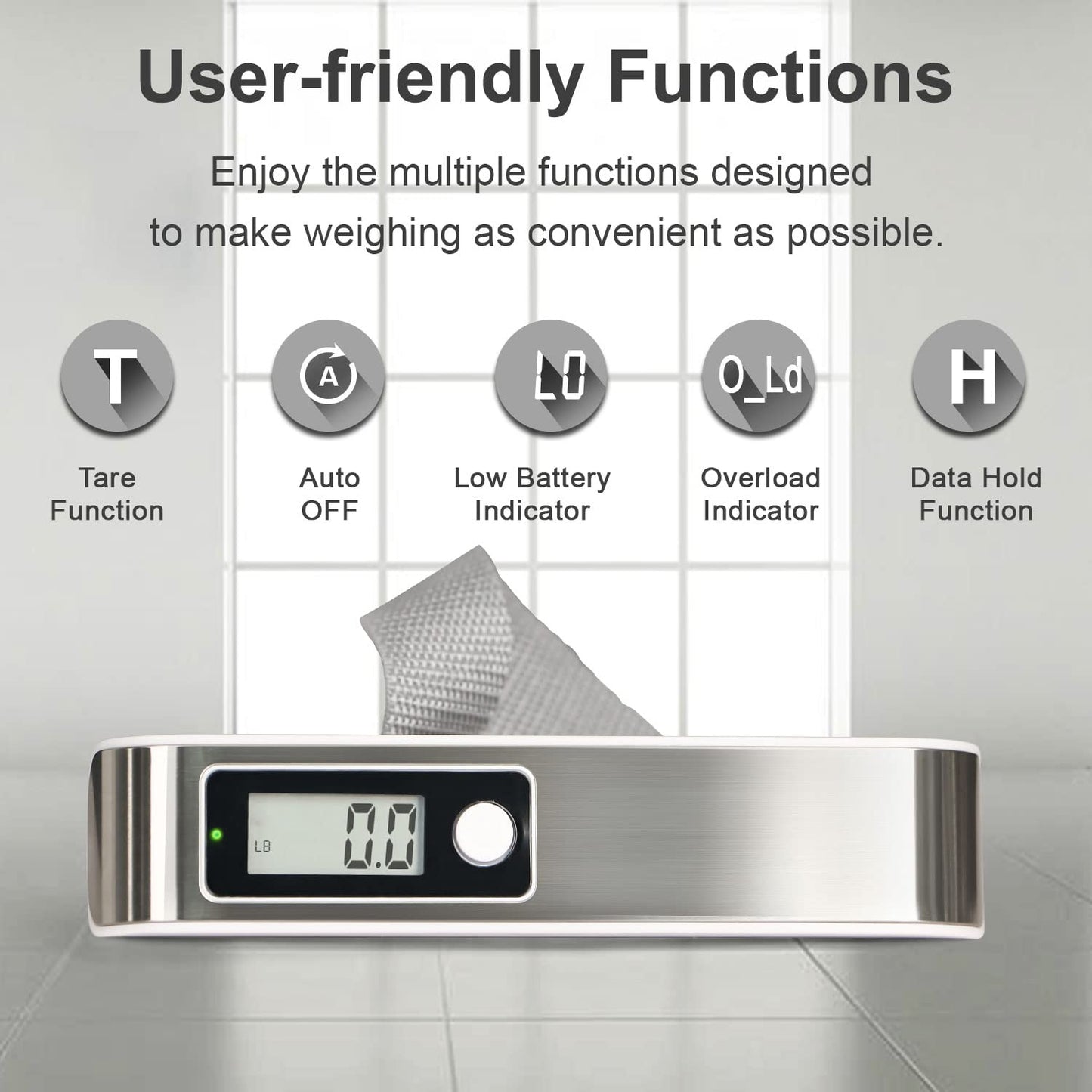 travel inspira Luggage Scale, Portable Digital Hanging Baggage Scale for Travel, Suitcase Weight Scale with Rubber Paint, 110 Pounds, Battery Included - Blue