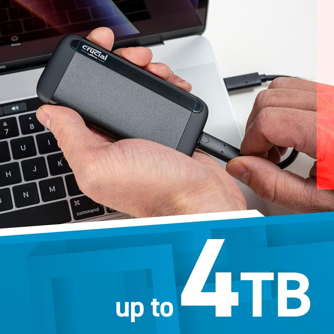 Crucial X9 4TB Portable SSD, Up to 1050MB/s, USB 3.2 USB-C, External Solid State Drive, Compatible with Windows, Mac, & Android, Reliable Storage for Games, Files, & Backups, Black - CT4000X9SSD902