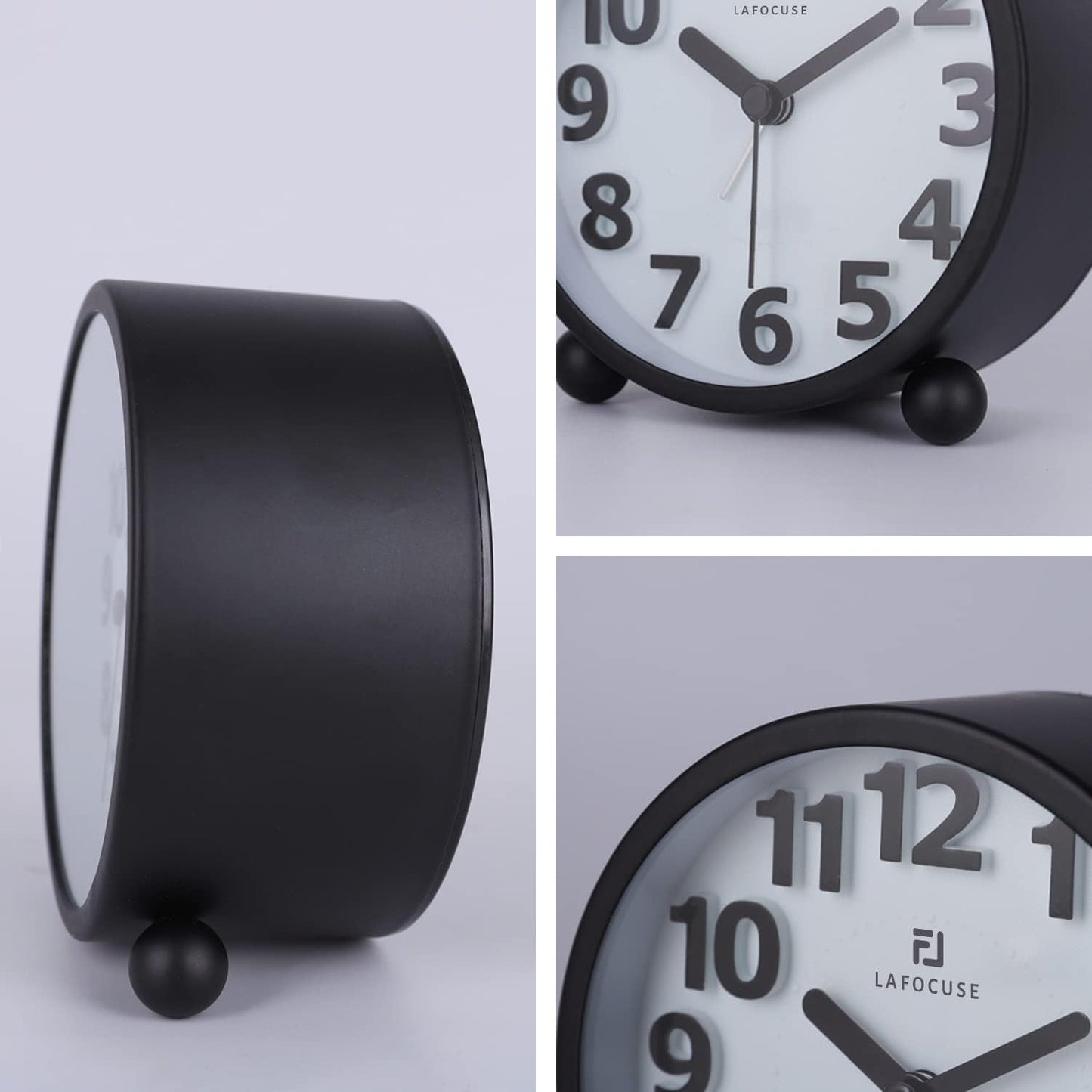 Lafocuse 4 Inch Silent Alarm Clock, Analog Alarm Clocks Non Ticking for Bedrooms Bedside Desk Table with Night Light and Snooze Function