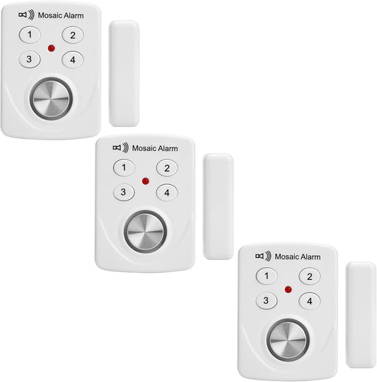 3 Pack Door Alarms with Delay When Left Open 130db Window Break Sliding Siren Vibration Detect Sensor for Home, Apartment Security. Keypad Intruder Burglar Entry Alert. Pool Alarm for Kids Safety - PuriLite