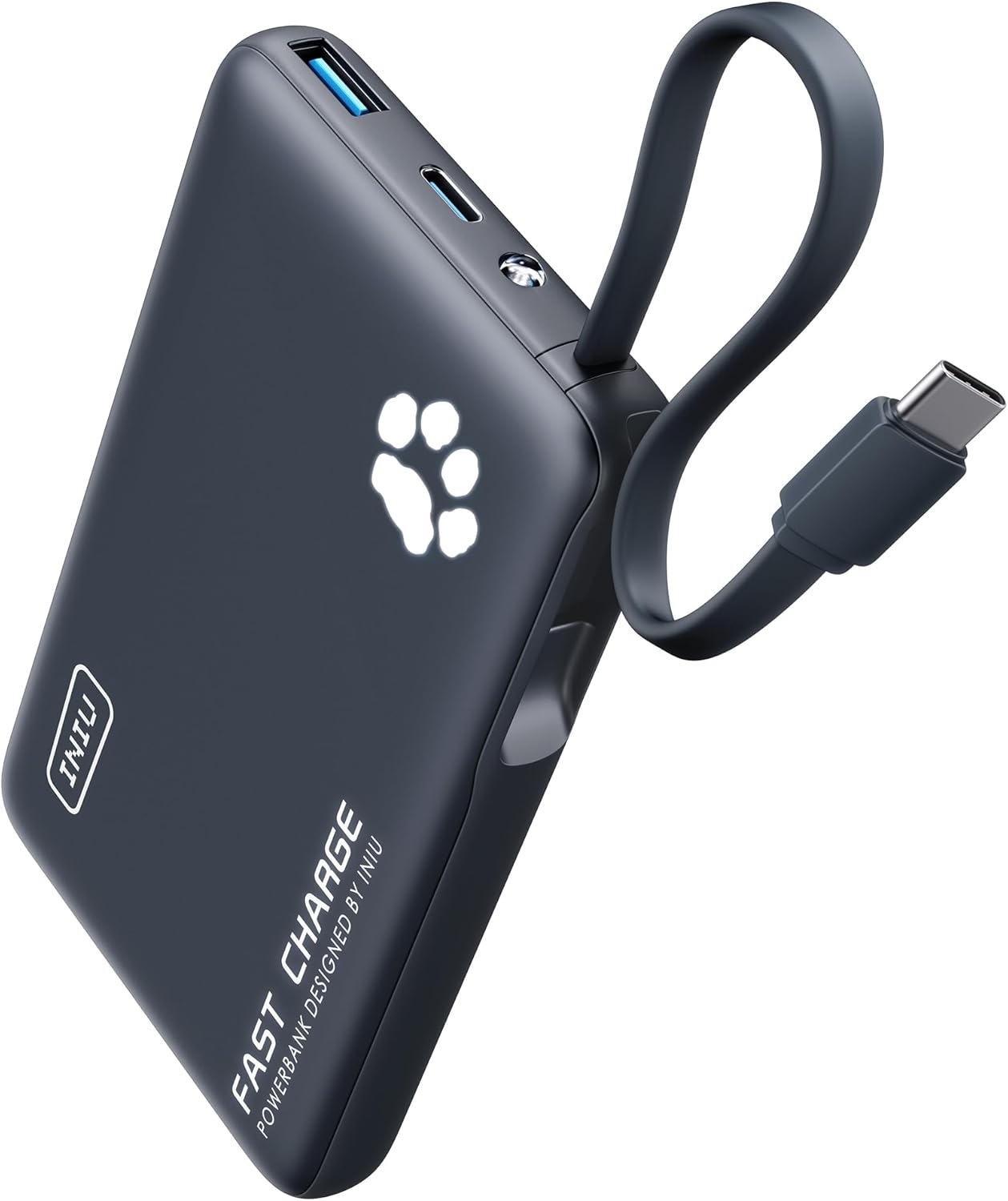INIU Portable Charger, Slim 10000mAh Power Bank with Build in USB-C Cable, 20W Fast Charging Powerbank with Cords Wires, Travel Essentials Battery Pack for Multi Smartphones Tablets, Yellow