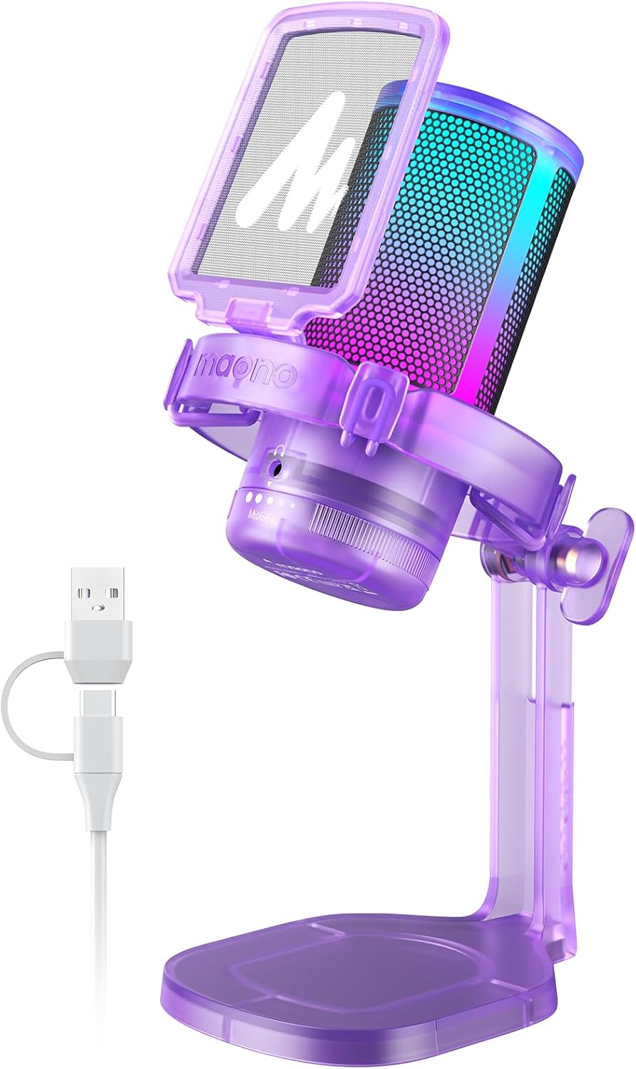 MAONO Gaming USB Microphone, Noise Cancellation Condenser mic with Mute, Gain, Monitoring, Boom Arm for Streaming, Podcast, Vocal, Twitch, YouTube, Discord, PC, Computer, PS4, PS5, Mac, DGM20S