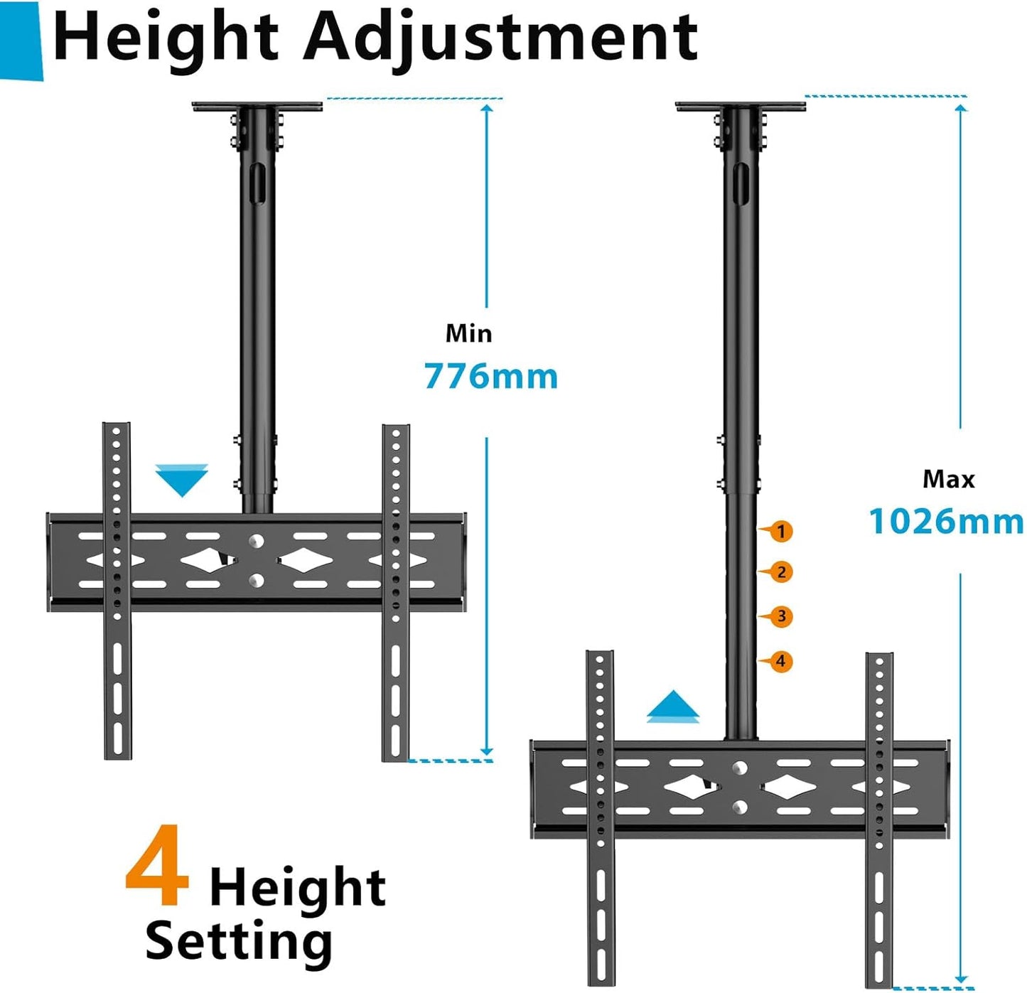 JXMTSPW TV Ceiling Mount for 26-68 inch Flat Screen Fits Most LCD LED OLED 32 43 50 55 60 65" TVs Monitor, Full Motion Height Adjustable TV Bracket up to 45kg Max VESA 400x400mm Hanging TV Mount
