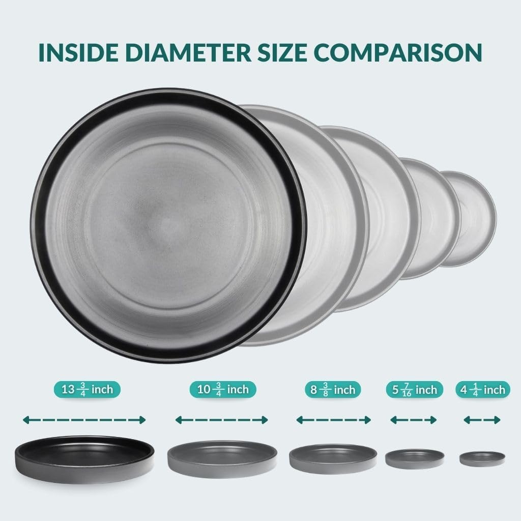 Heavy Duty Ceramic Black Plant Saucer - with Silicone Feet for Added Surface Protection - Scratch-Resistant Plant Drip Trays for Pots 8.3" at the Base or Less, Plant Plate, 7-8 Inch Plant Saucer
