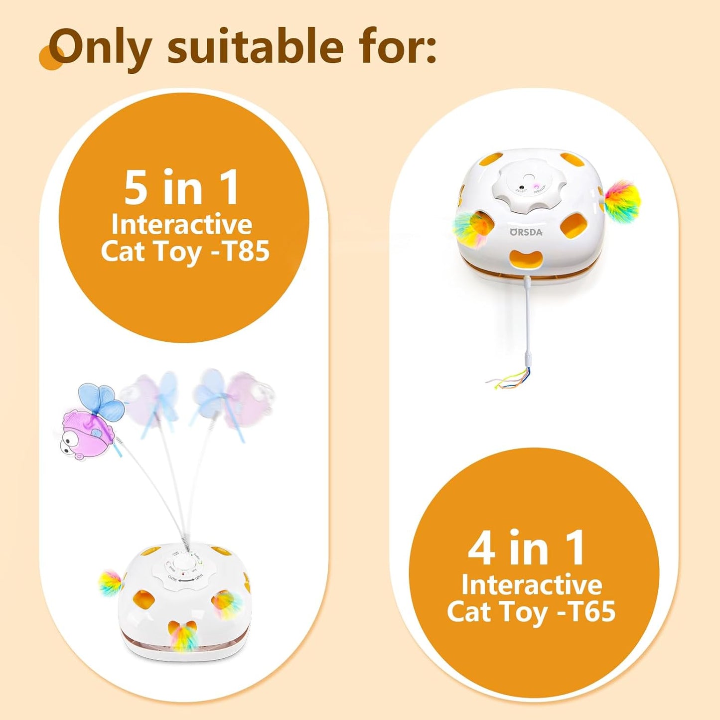 ORSDA Cat Toys Interactive, 4 in 1 Automatic Cat Toy, Hide and Seek, Whack a Mole, Magic Wand, Chasing Feather, with 4 Replacements, USB Rechargeable, for All Breed Sizes