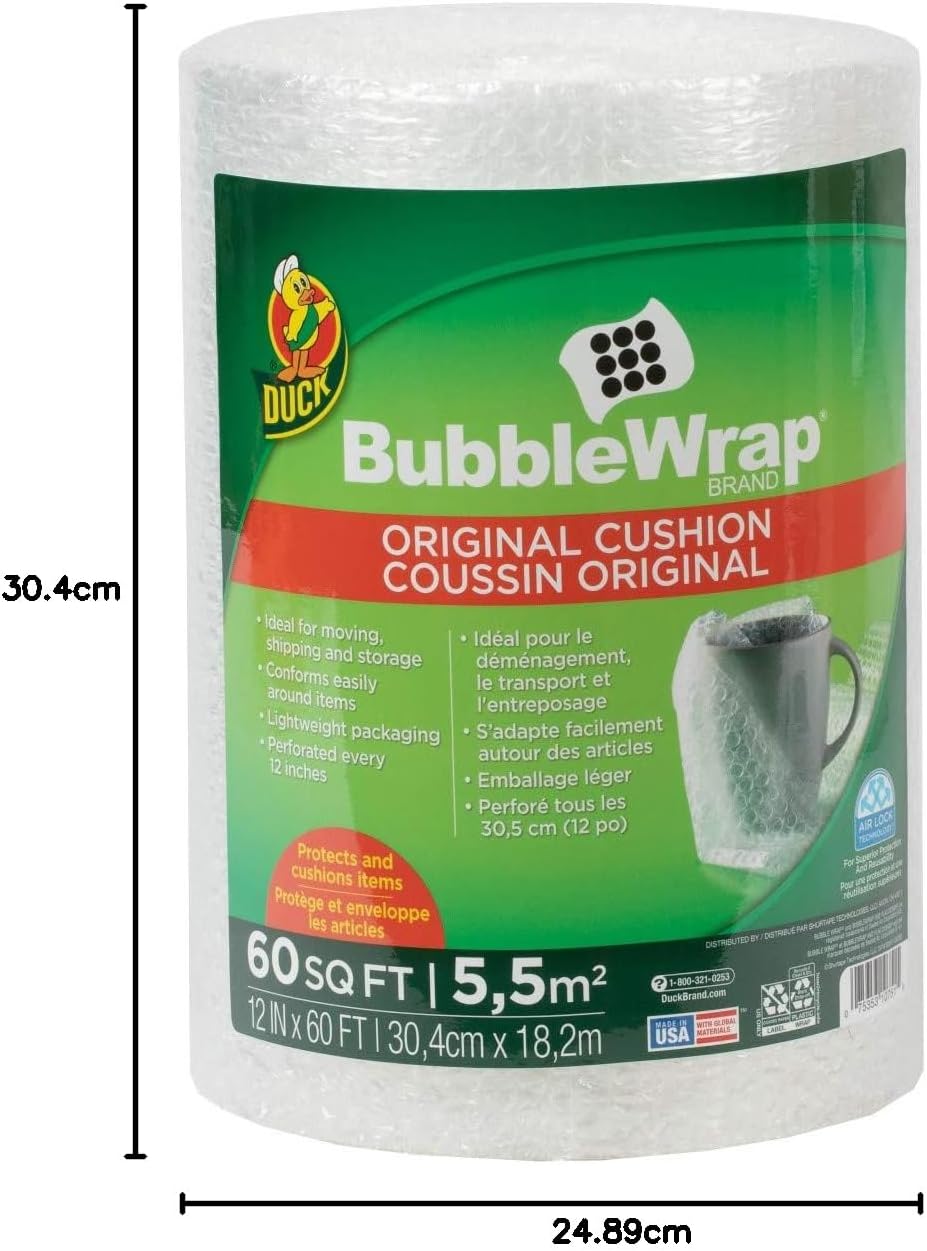 Bubble Wrap Roll, Original Bubble Cushioning, 12" x 175', Perforated Every 12", 1 Pack (12" x 175'), New
