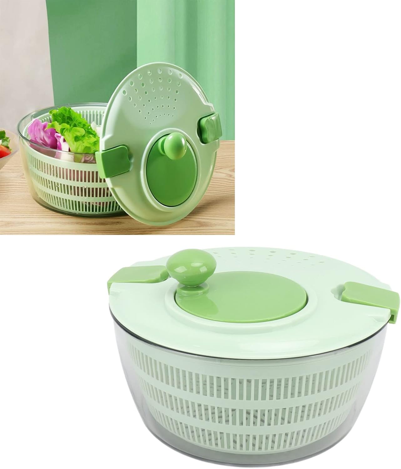 Salad Spinner Plastic Time Saving Fast Mixing Washable Rotatable Veggie Washer for Kitchen (Green)
