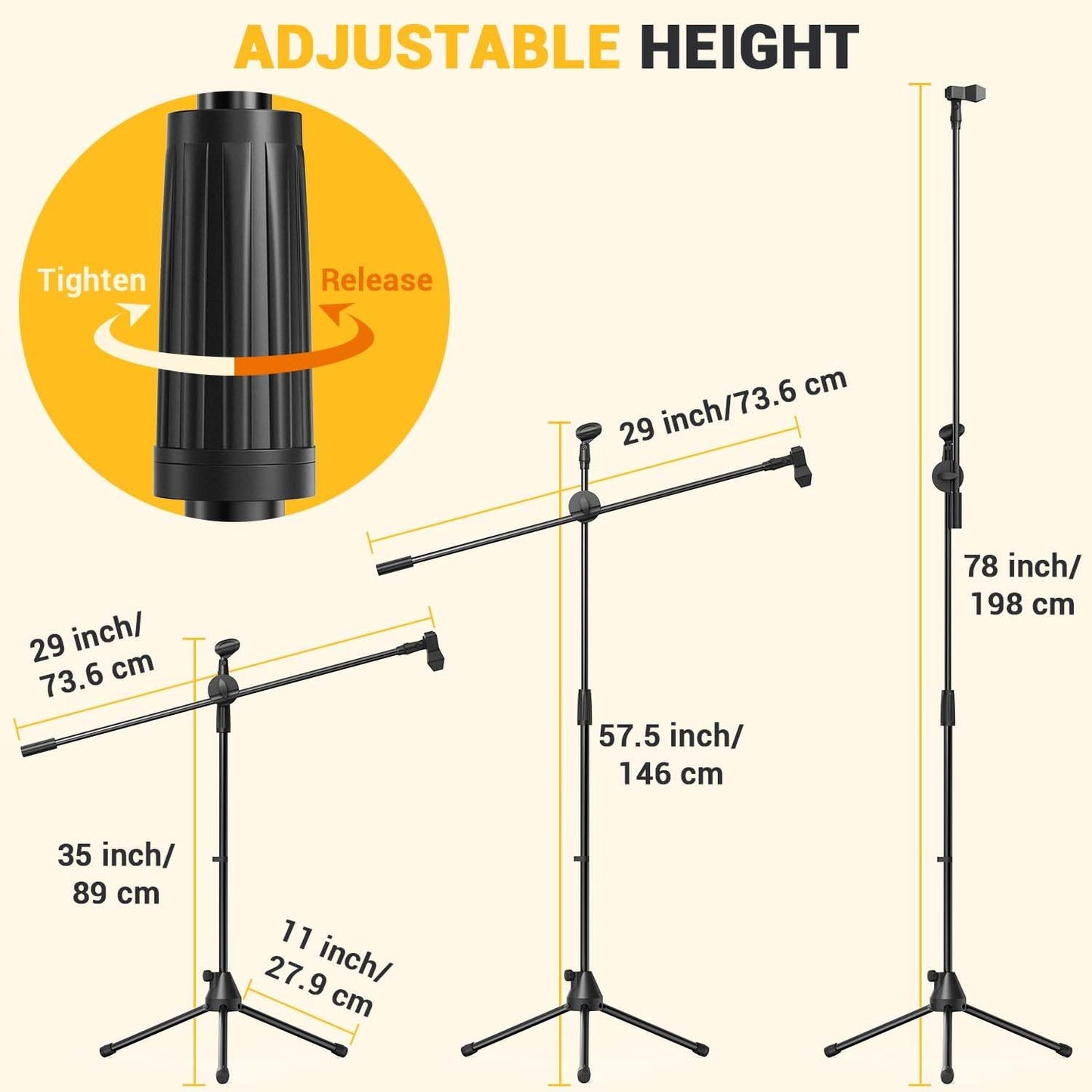 Microphone Stand 2-Pack, Ohuhu Tripod Boom Mic Stands, Dual Mic Clip, Collapsible, Black