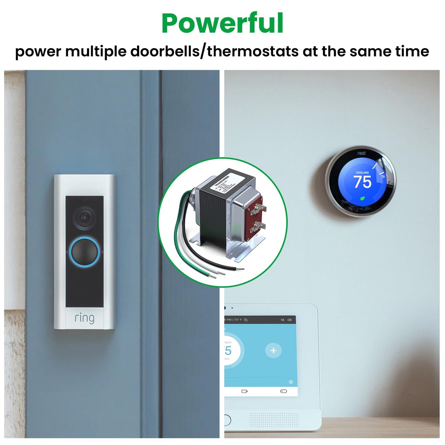 24V 40VA Thermostat and Doorbell Transformer Power Supply Compatible with Nest,Ecobee, Nest Hello,Sensi and Honeywell Thermostat and All Versions of Ring Doorbell