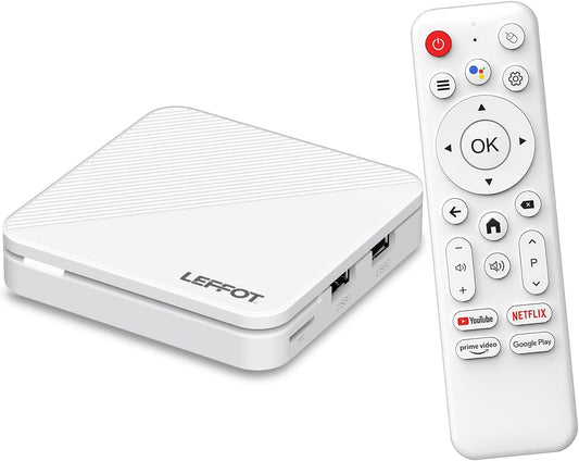 LEFFOT Android 14.0 TV Box 2025, H313 4K Ultra HD Streaming Device for TV, 2GB RAM + 16GB ROM, Smart TV Box with HDR10, Voice Control, 2.4G & 5G WiFi 6, 100M Ethernet, H313 Quad Core ARM Cortex A53 - PuriLite