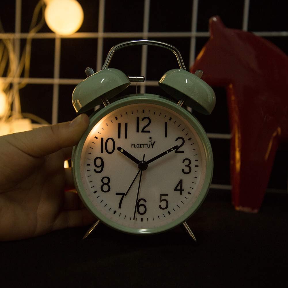 FLOITTUY (Loud Alarm for Deep Sleepers) 4'' Twin Bell Alarm Clock with Backlight for Bedroom and Home Decoration(Black)