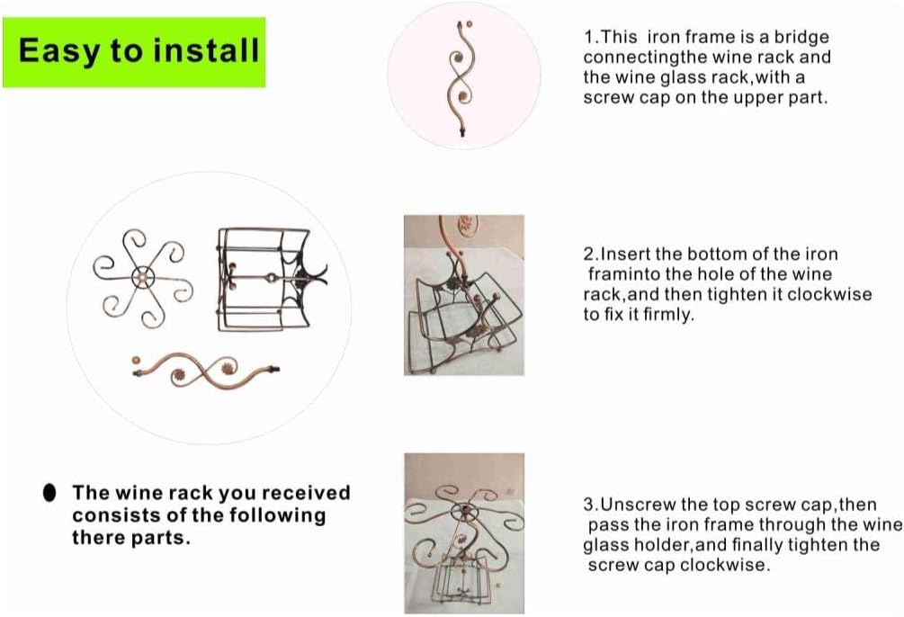 Cicodona Wine Rack and Wine Glass Holder-Hold 4 Wine Bottles and 6 Glasses-Perfect for Home Kitchen Decor & Kitchen Storage Rack