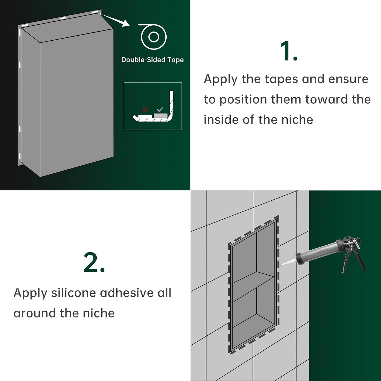 BLYLUND Shower Niche 12" x 24" NO Tile Needed,Matte Black Double Shelf Organizer, Square Corners Wall-Inserted Niche Recessed Shower Shelf Modern Soap Niche for Bathroom