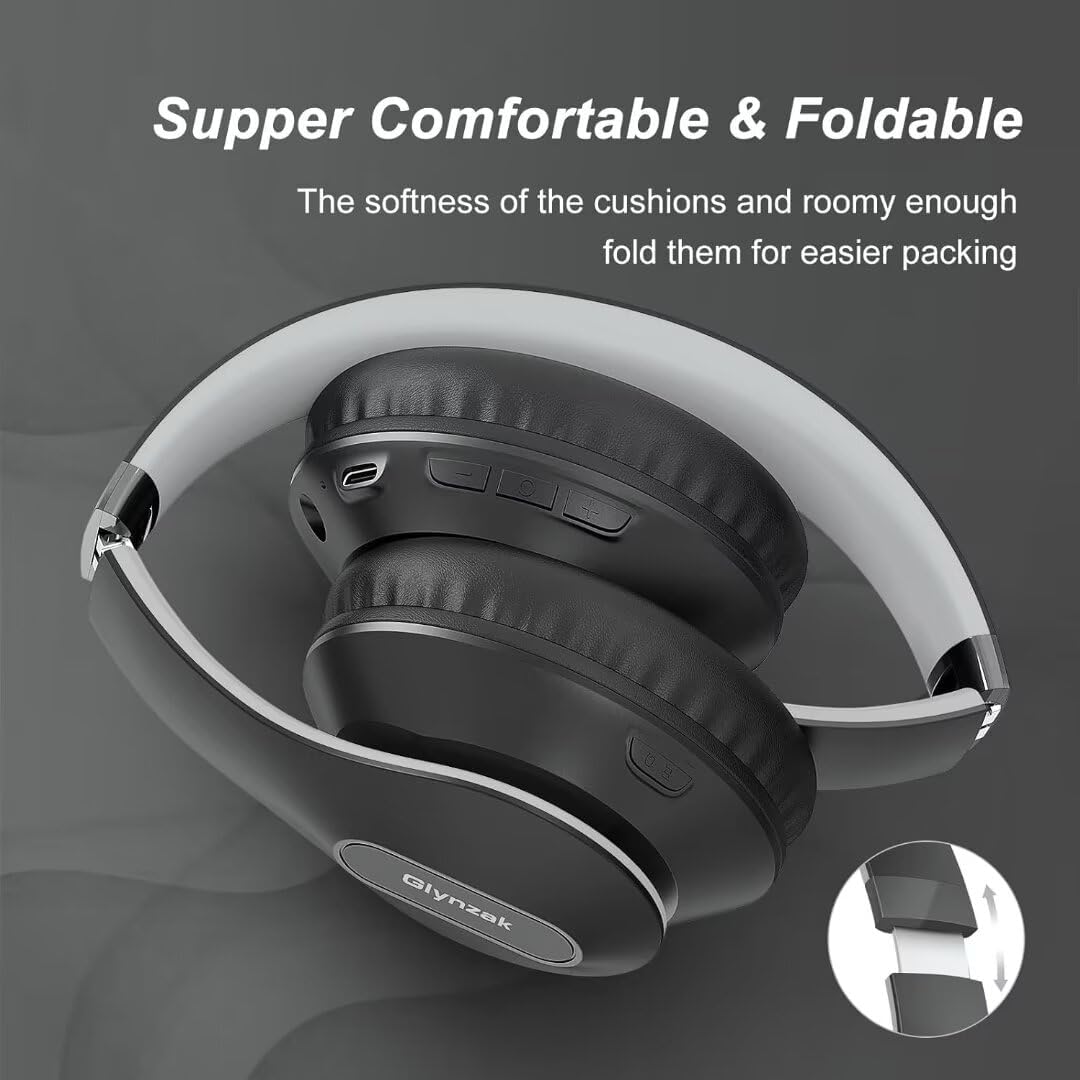 Glynzak Wireless Bluetooth Headphones Over Ear 65H Playtime HiFi Stereo Headset with Microphone and 6EQ Modes Foldable Bluetooth V5.3 Headphones for Desktop Computer Laptop Rose Gold