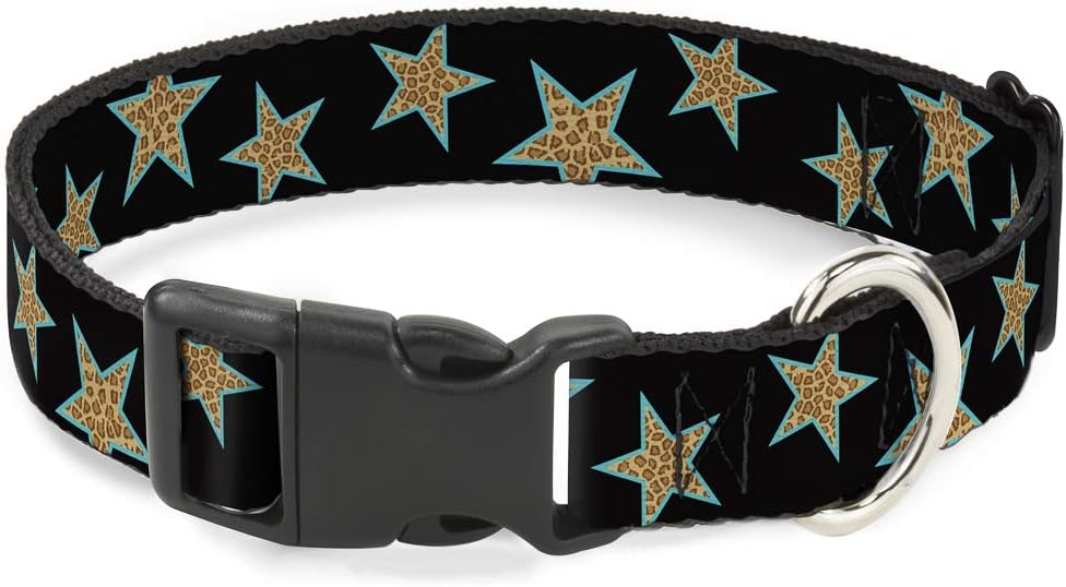 Buckle-Down PC-W21909-M Dog Collar Plastic Clip Buckle, 1"x11"-17", Star Black/White