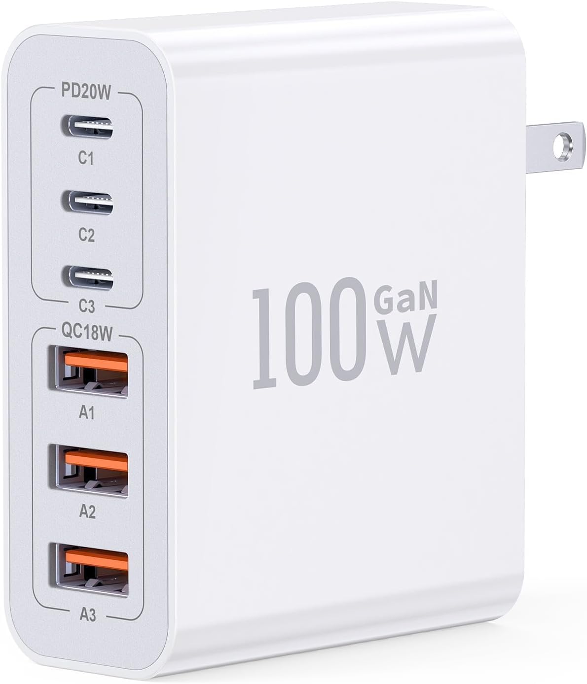 USB C Wall Charger, 100W 6-Port PD Fast USB C Charging Block,3USB C+3USB A Charging Station Hub Block Power Strip Type C Cube Brick for iPhone 16/15/14/13/12/11/Pro Max Samsung Tablet