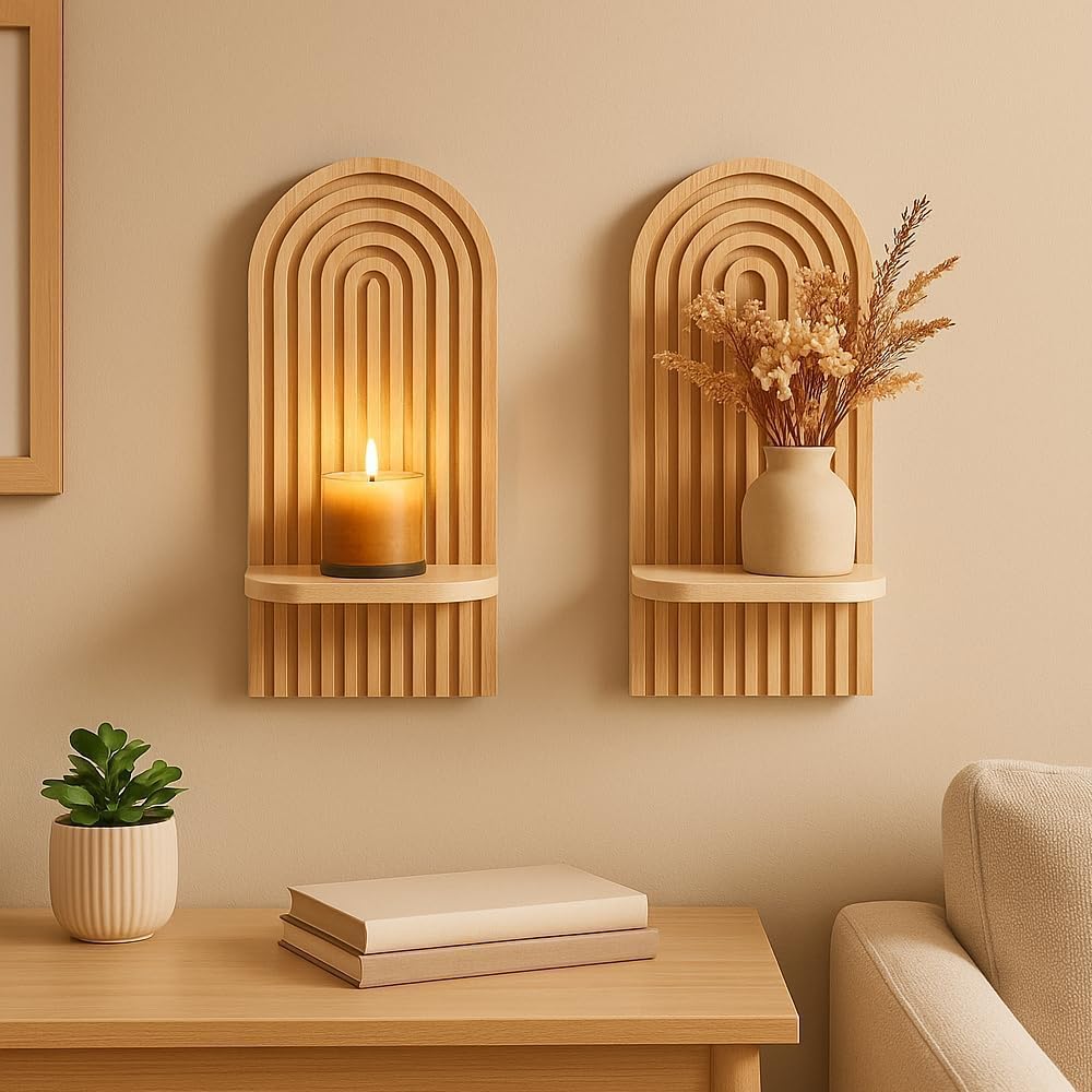 2 Pcs Boho Wooden Rainbow Wall Shelves Wall Mount Wooden Shelves Modern Shelf for Living Room Bathroom Bedroom Classroom Office Nursery Wall Decor
