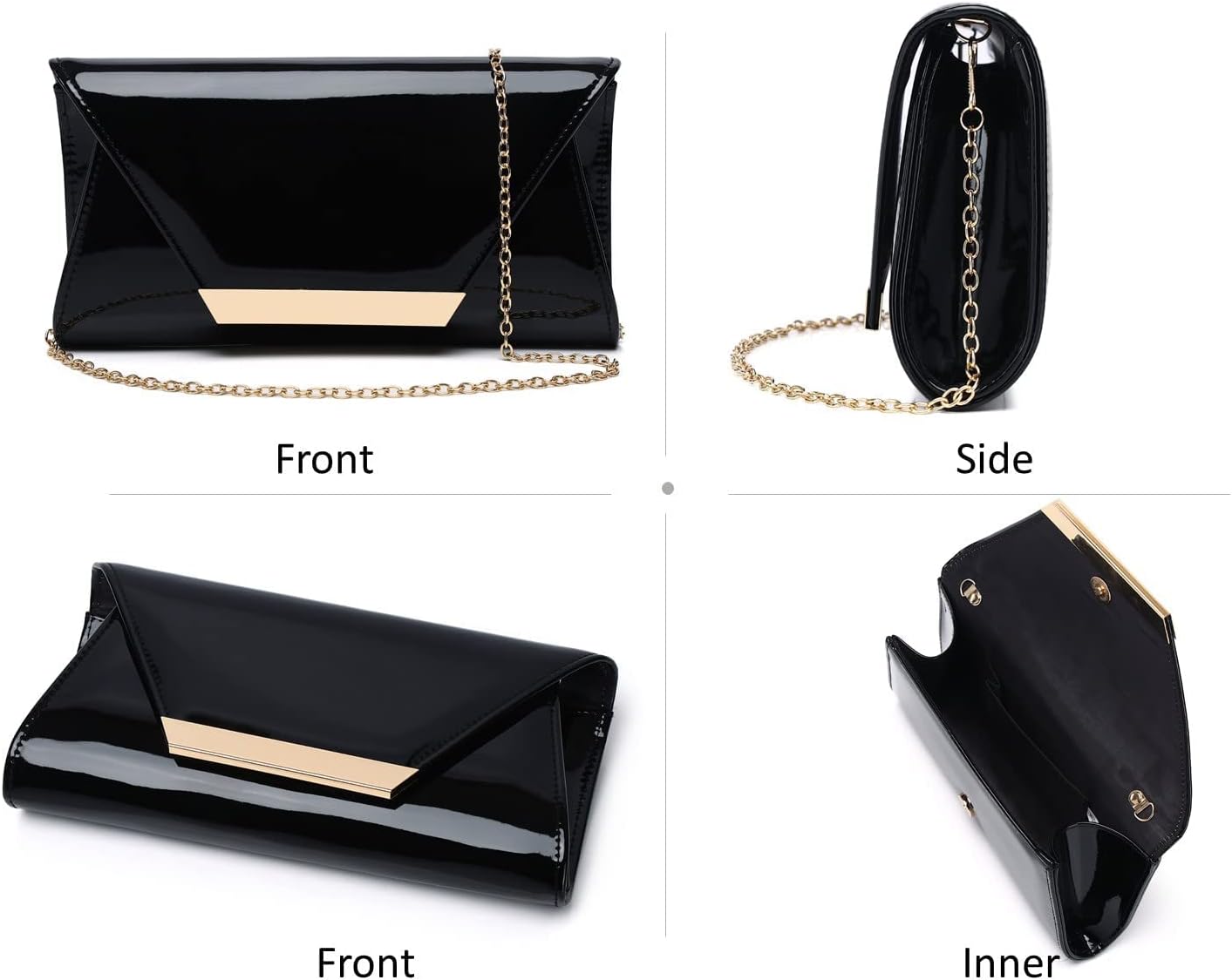MUDUO Patent Leather Envelope Clutch Purse Shiny Candy Foldover Clutch Evening Bag for Women (7018-Silver)