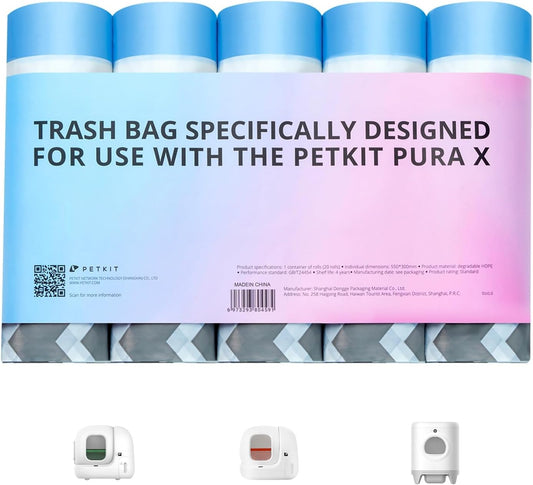 PETKIT PuraX PuraMax Replaced Waste Bags-5 Rolls, Portable Cat Litter Waste Receptacles Bags for Self-Cleaning Cat Litter Box